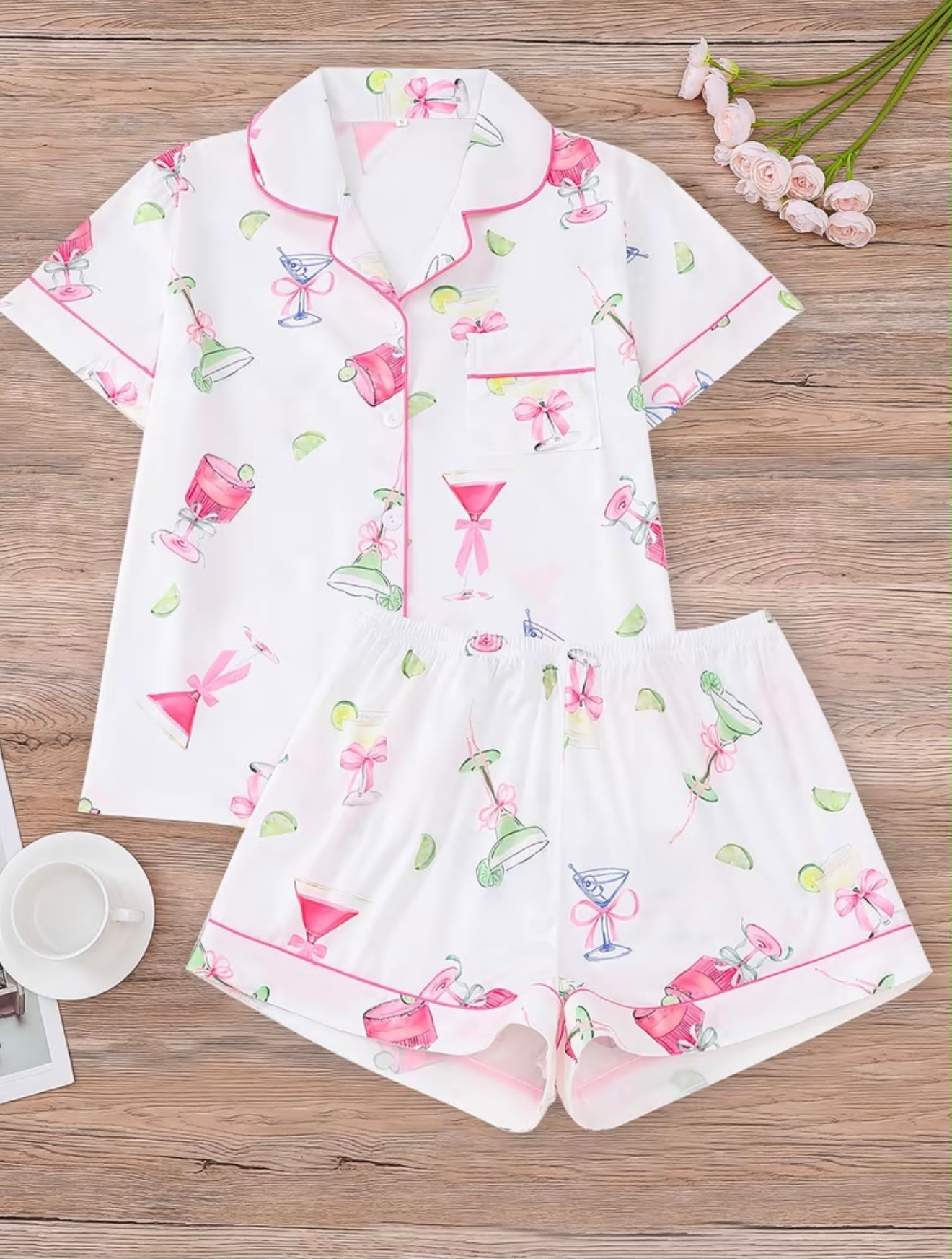 PIJAMA CONJUNTO CORTA ESTAMPADO DE COPAS TALLA L