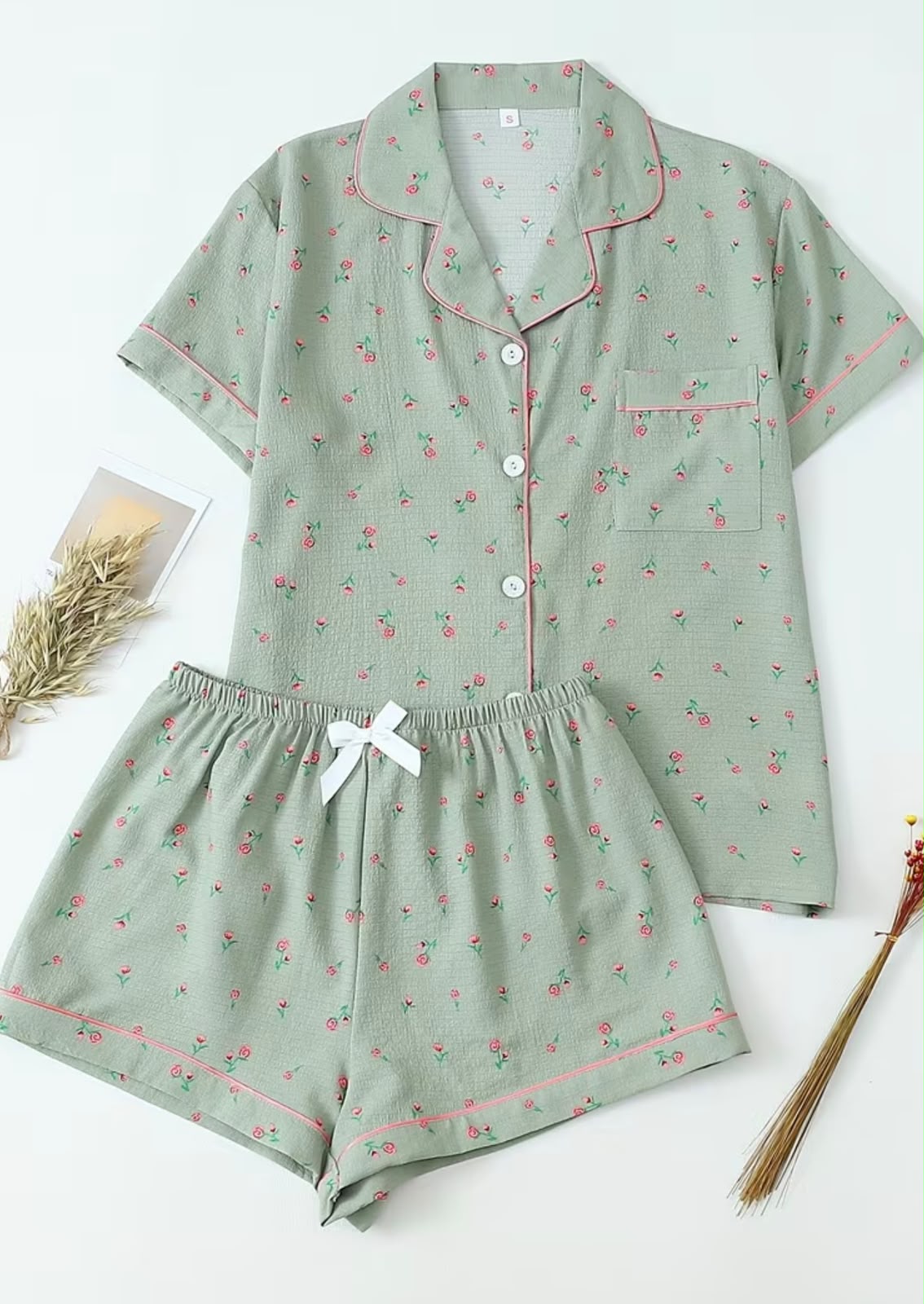 PIJAMA CONJUNTO VERDE CON ROSAS TALLA M