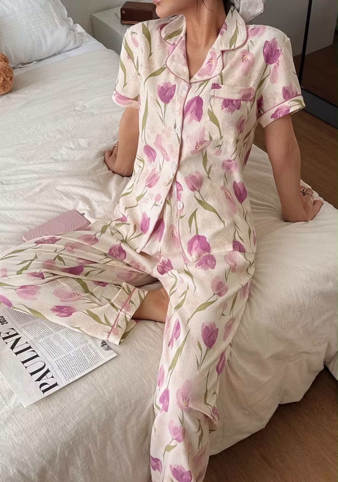 PIJAMA CONJUNTO LARGO FLORES TALLA S